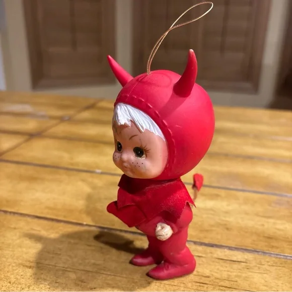 Vintage rare Devil diablo red rojo Doll ornament w defects Valentine’s Day decor - Picture 7 of 16